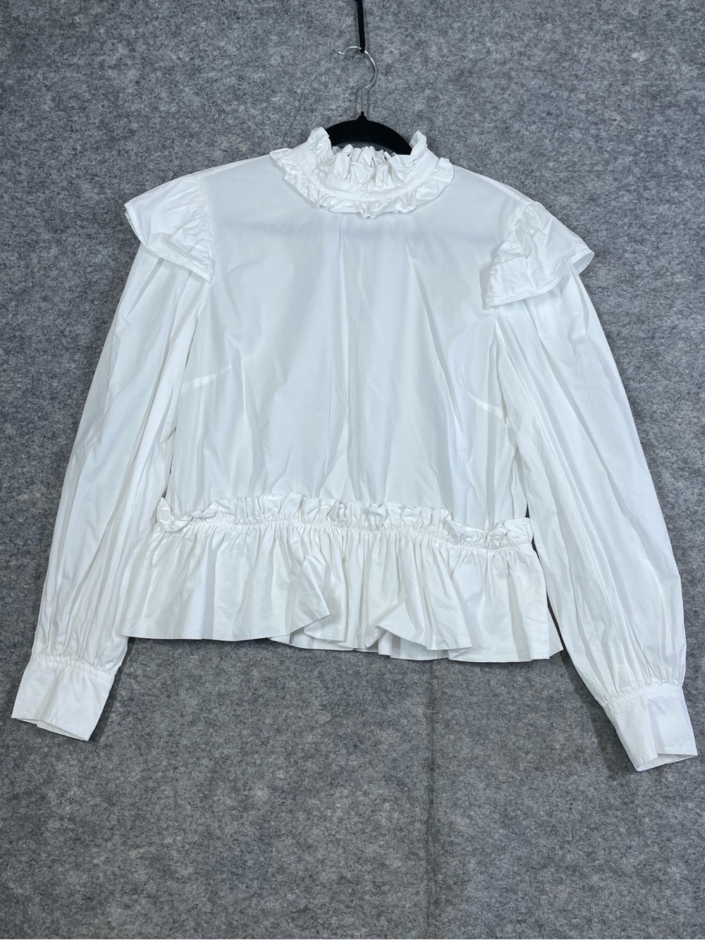 GANNI White Ruffle Blouse Size 40 Organic Cotton Romantic Cottagecore Boho Chic